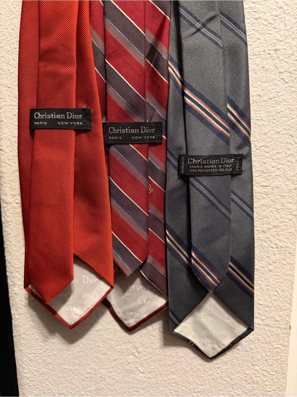 VINTAGE Dior Men’s Ties — Red and Gray Stripe & Solid Styles